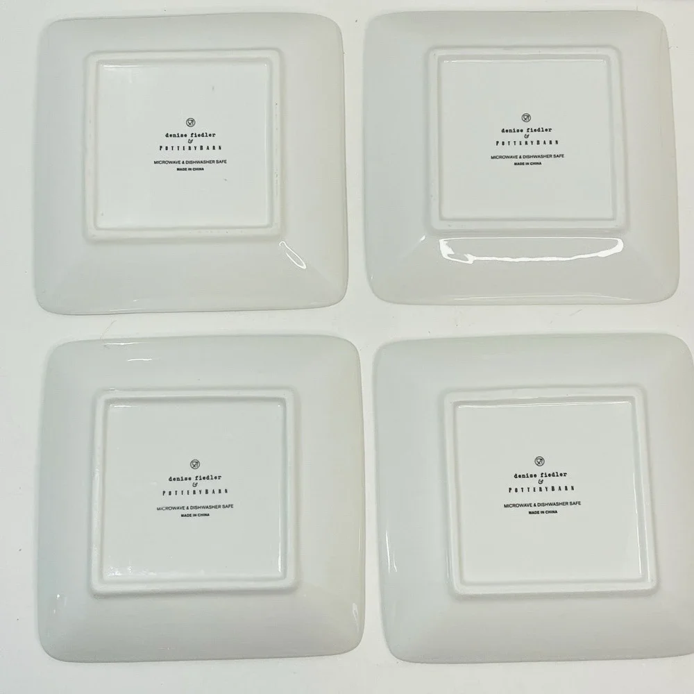 Pottery Barn Denise Fielder Set‎ of 4 Champagne Appetizer Square Plates
